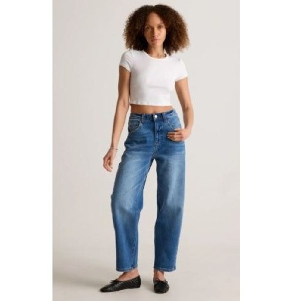 Quince Bella Stretch Barrel Jeans Atlantic Blue Organic Cotton Women Size 6